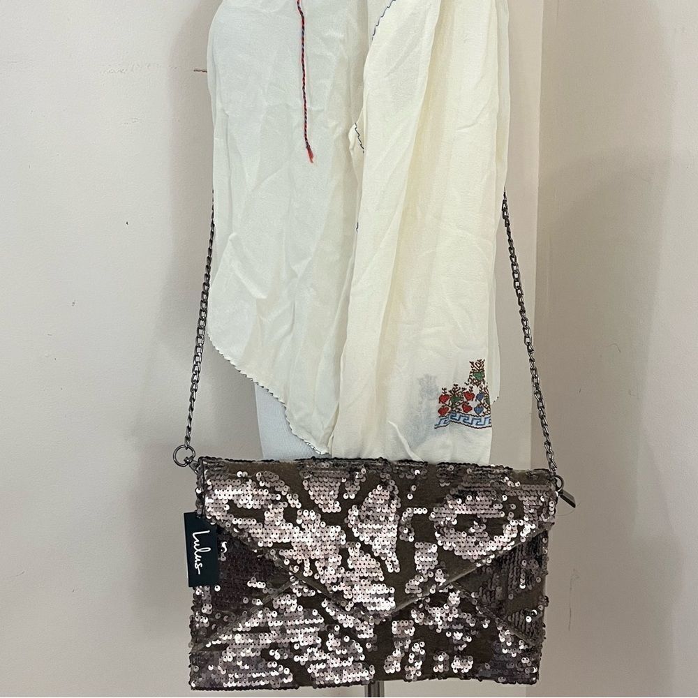 Lulus Bronze Sequin Envelope Convertible Crossbody/ Clutch NEW